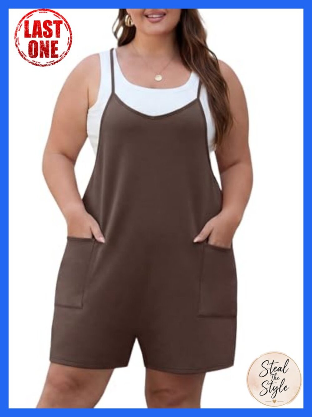 Plus Size Women's Romper Sleeveless Adjustable Spaghetti Strap with Pockets
